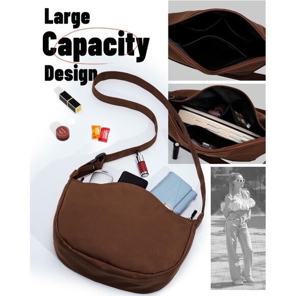 Women Dark Brown Imported Polyester Crossbody Lightweight Crescent Sling Bag - Picture 5 of 6